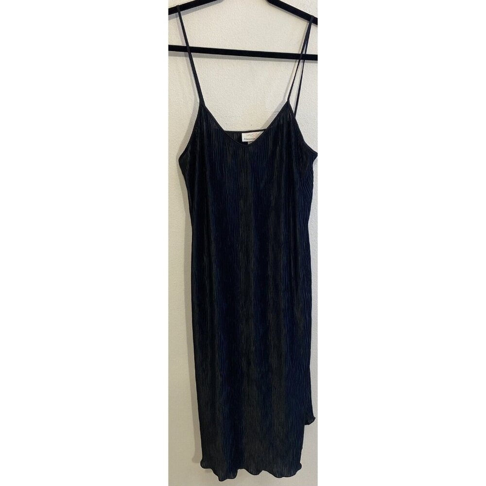 Vintage ALEXANDRA NICOLE Sexy Crinkle Black NIGHTGOWN Spaghetti Strap Gown M